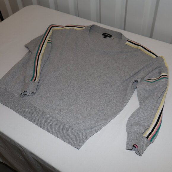 Repeat Womens Lightweight Sweater Gray Striped Sleeve Size 44/XL Sporty Casual - Picture 4 of 9